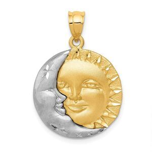 14k Two Tone Gold 20mm Satin Sun and Moon Pendant